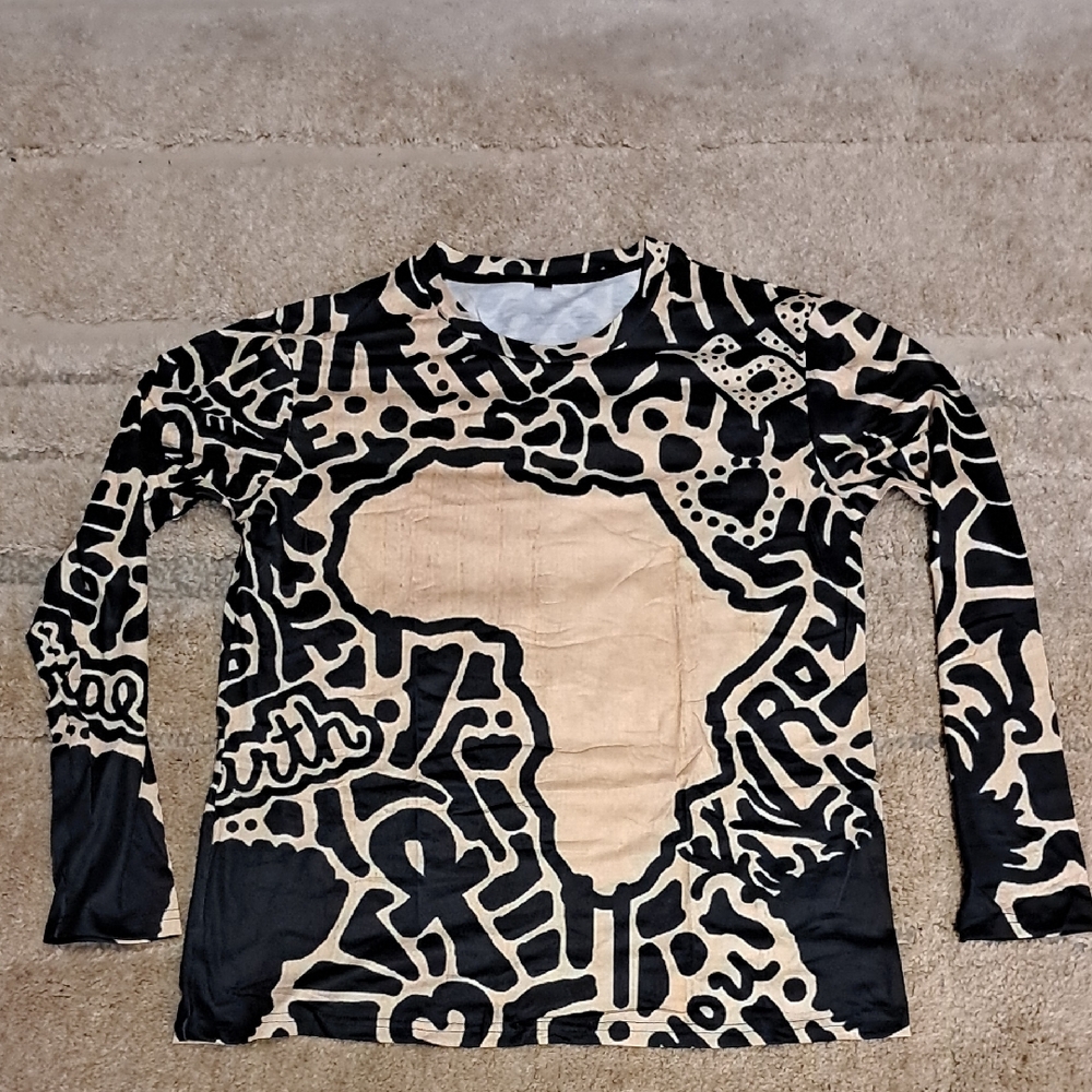 Mens Graphic Long Sleeve Shirt - Black and Tan